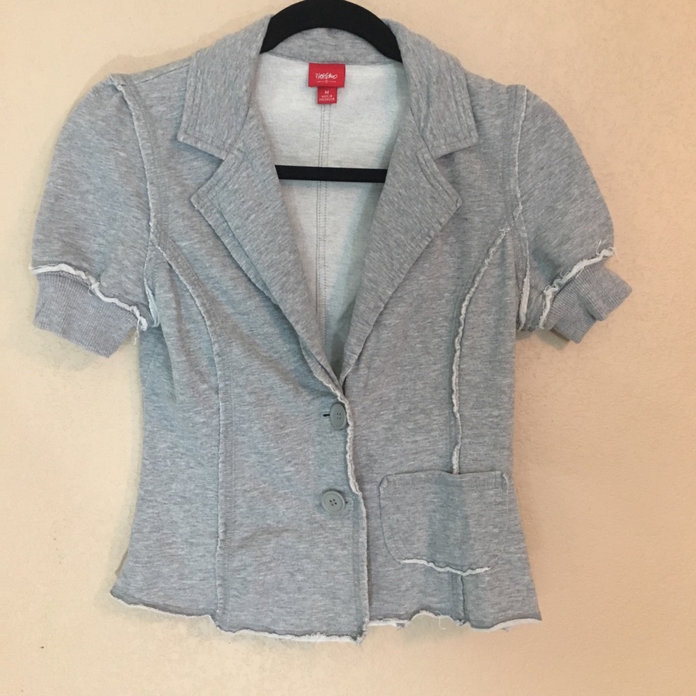 Mossimo gray short sleeved blazer w/ fray detail M